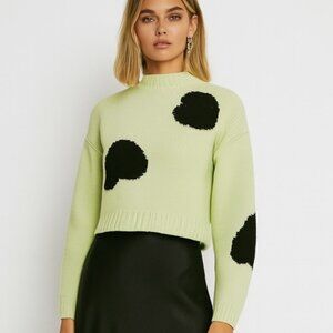 Tibi Intarsia Cropped Pullover - Pistachio/Black, XS